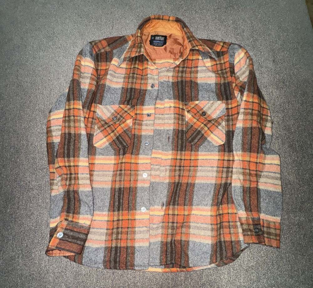 Vintage Puritan Sportswear Aquaiwool Plaid Wool Blend Flannel Shirt Jacket SZ M